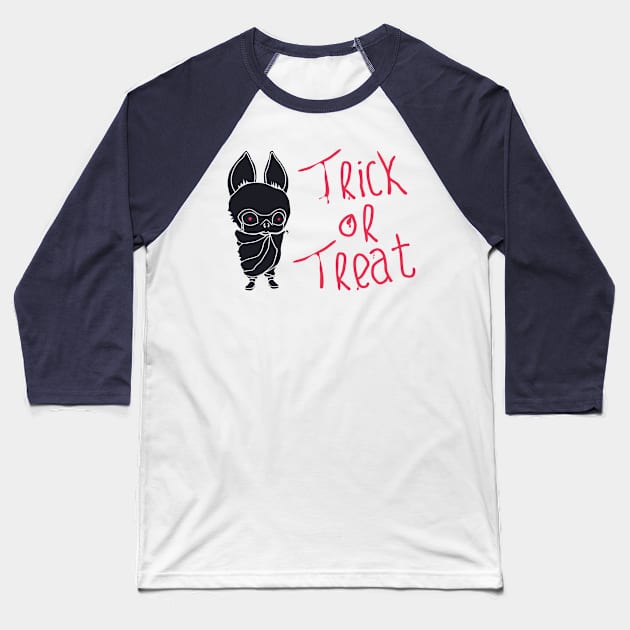 Kids In Cute Bat Costumes With Trick Or Treat Typography Baseball T-Shirt by bloomroge